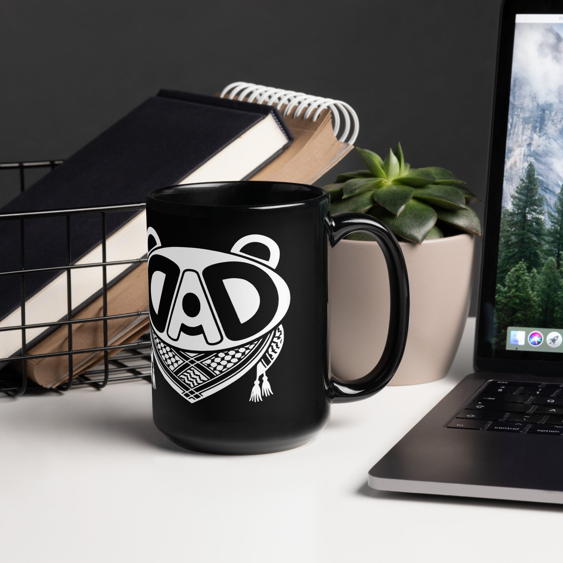 BABA BEAR Palestine mug styled on desk with coffee and workspace
