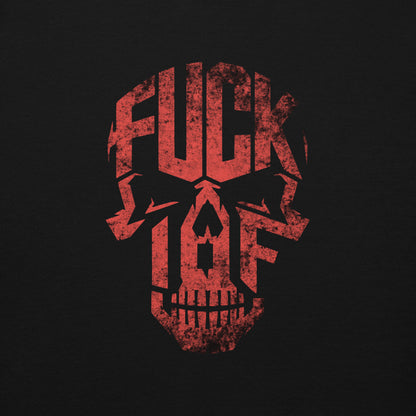 Black hoodie with red distressed F*** the IOF skull design by Warrior Ink Apparel