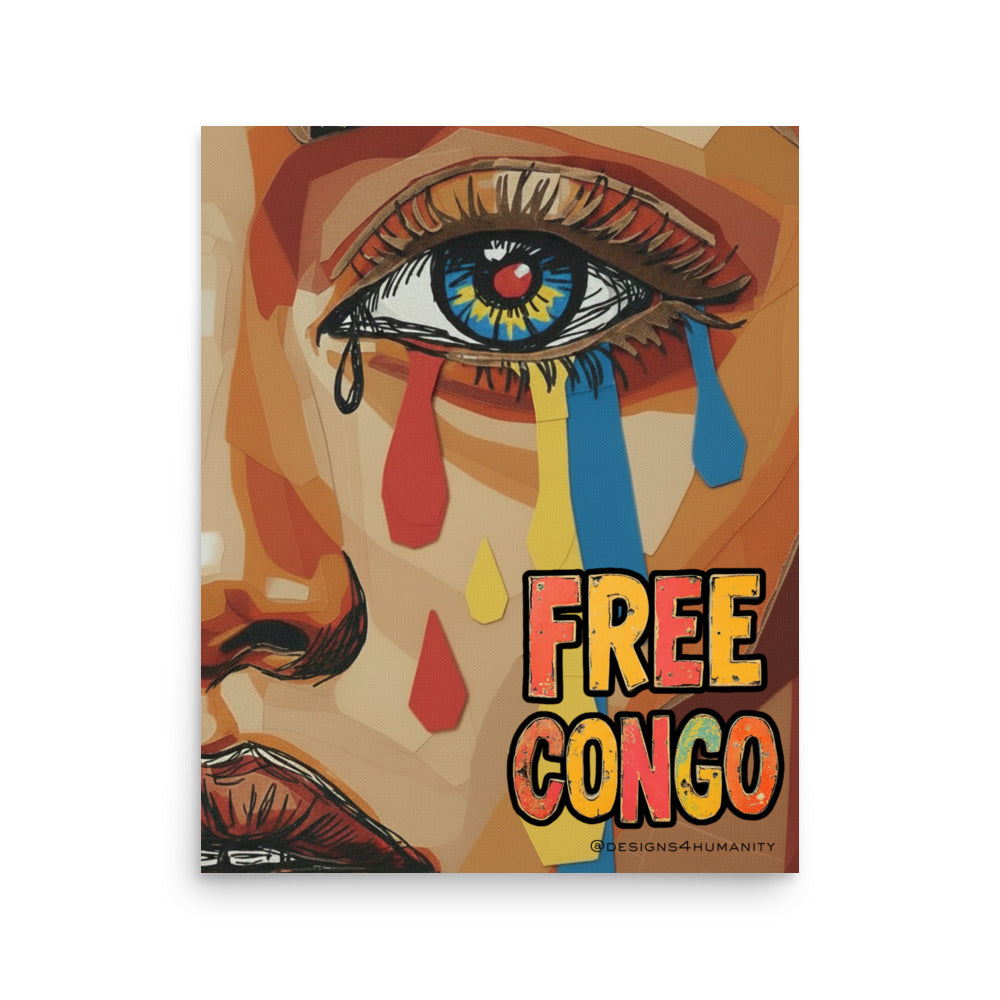 Congo solidarity poster featuring emotional portrait and Free Congo typography