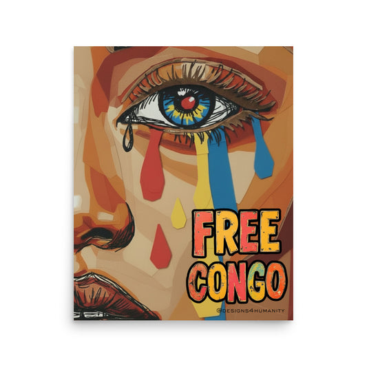 Congo solidarity poster featuring emotional portrait and Free Congo typography