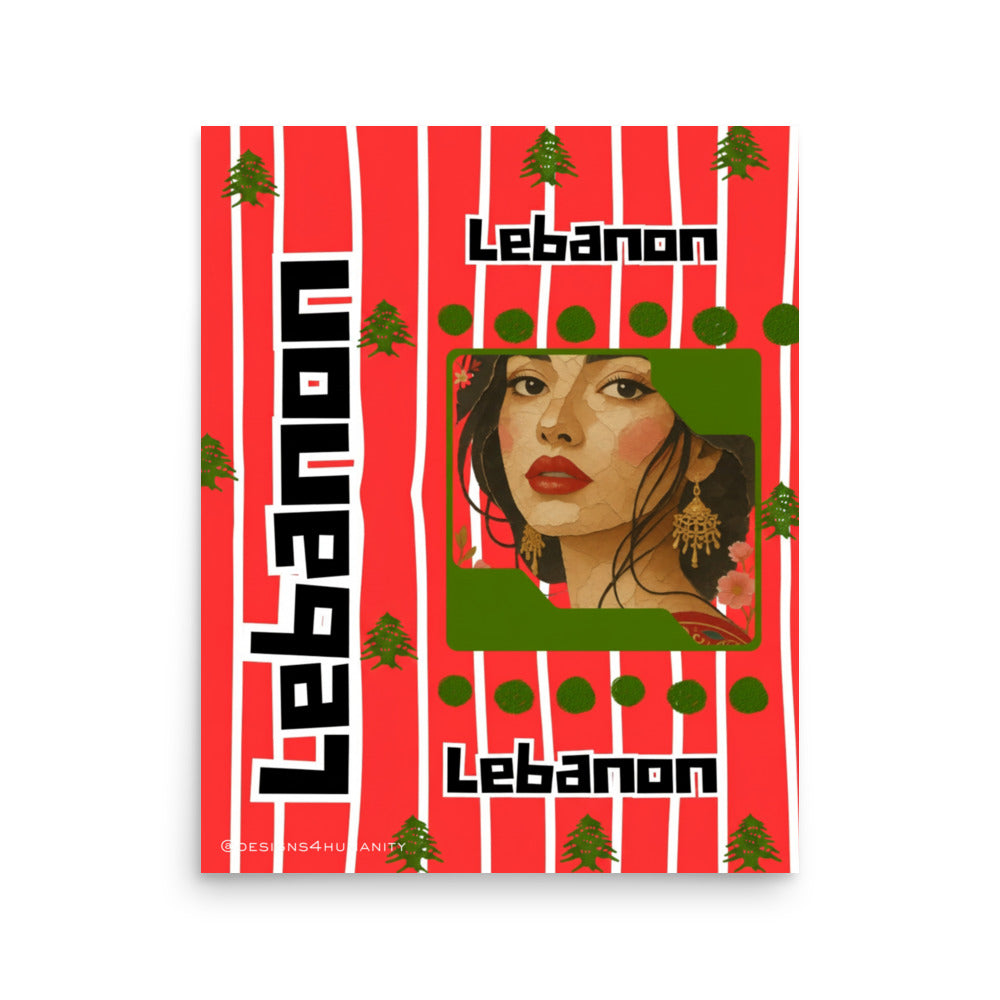 Lebanon 16x20 wall art poster featuring Lebanese woman and cedar trees