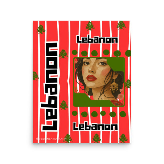 Lebanon 16x20 wall art poster featuring Lebanese woman and cedar trees