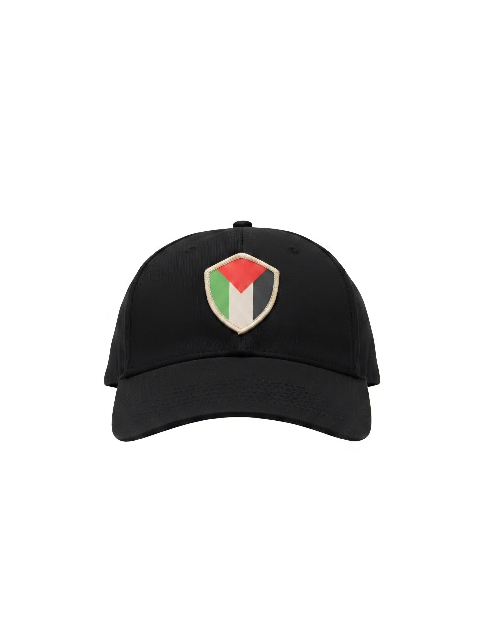 Palestine hat black cap with Palestine shield patch worn by model Warrior Ink Apparel