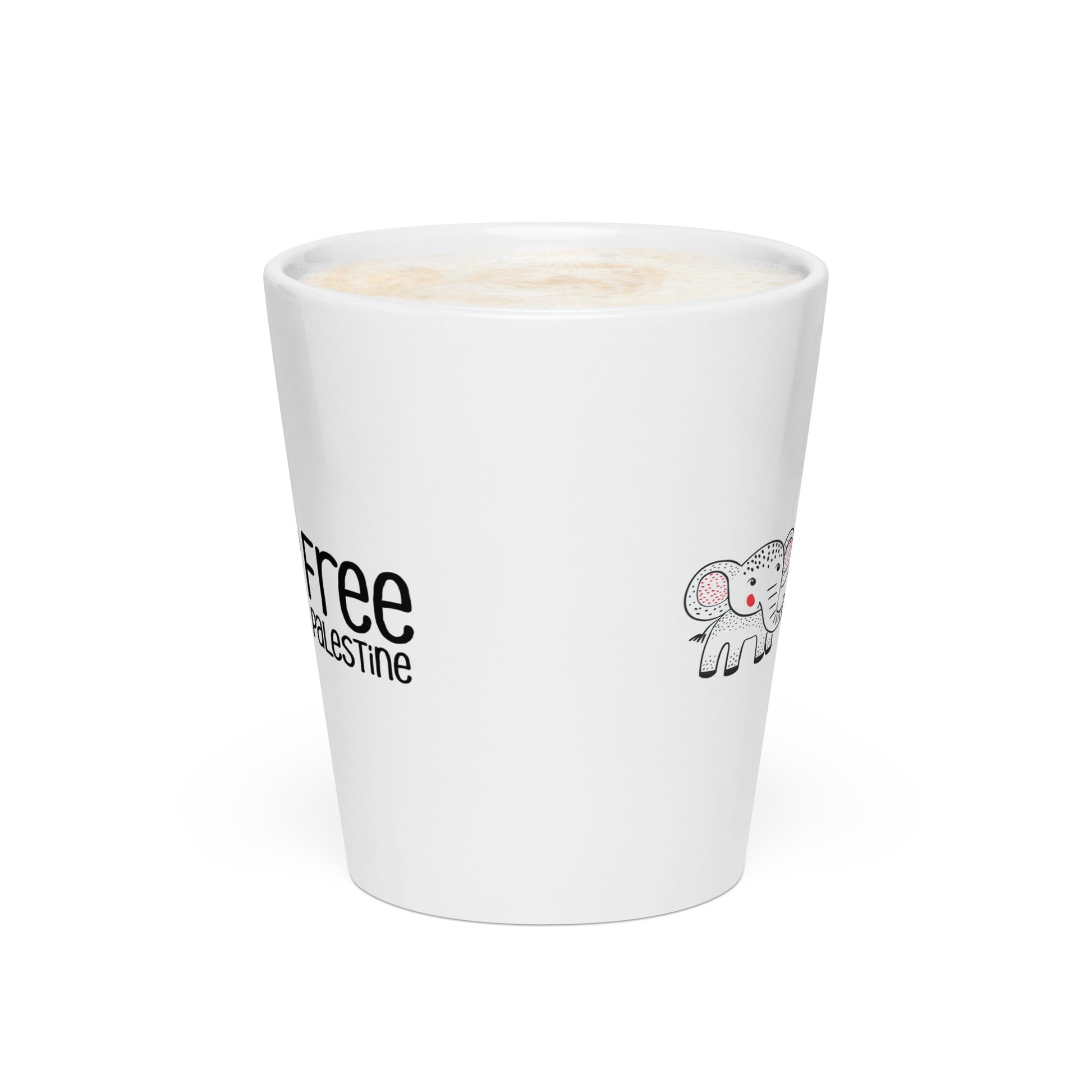 Free Palestine Elephant latte mug in white ceramic by Warrior Ink Apparel