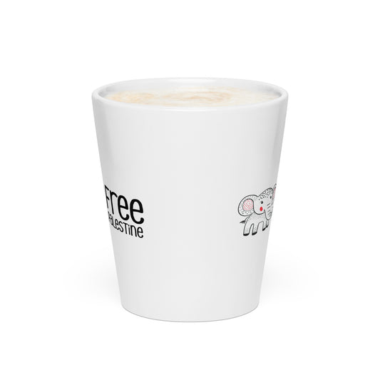 Free Palestine Elephant latte mug in white ceramic by Warrior Ink Apparel