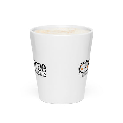 Free Palestine Lion latte mug in white ceramic by Warrior Ink Apparel
