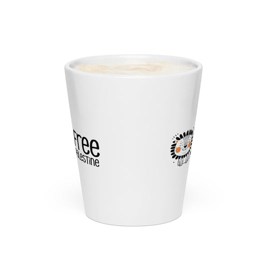 Free Palestine Lion latte mug in white ceramic by Warrior Ink Apparel