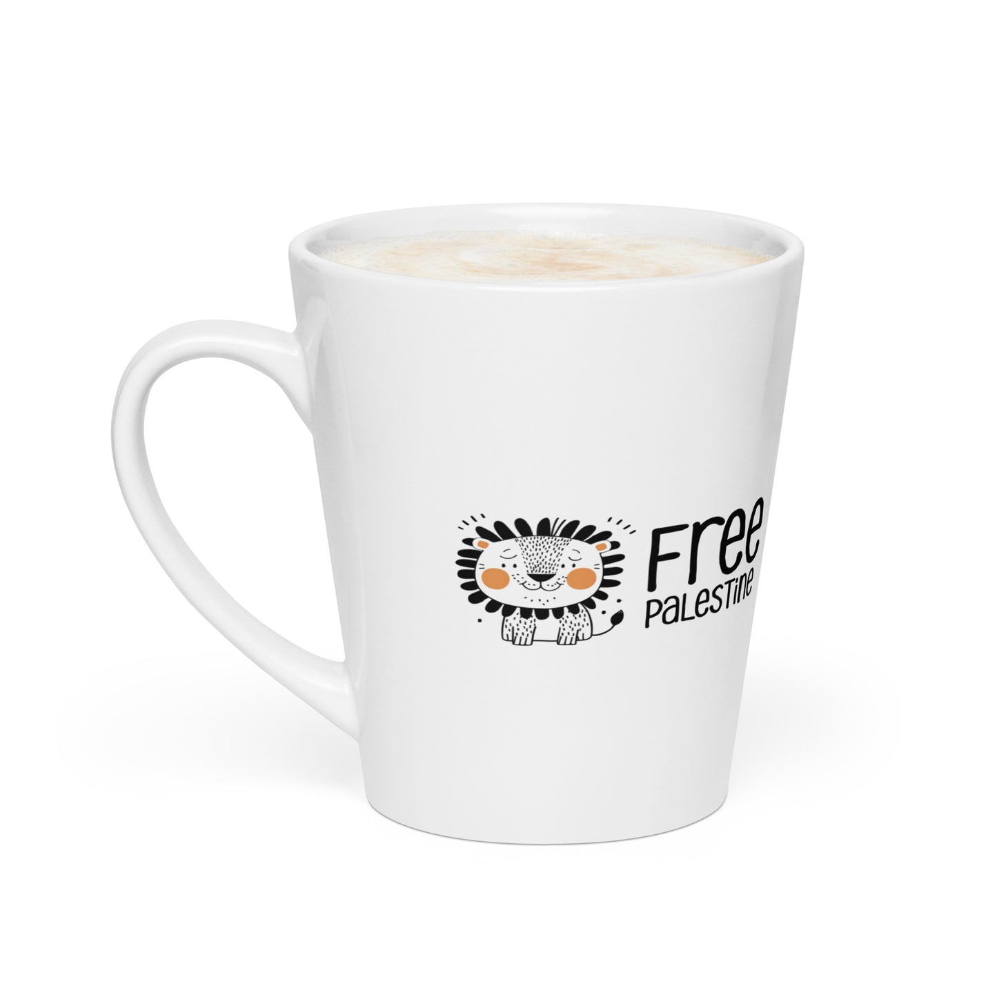 Free Palestine Lion latte mug in white ceramic by Warrior Ink Apparel