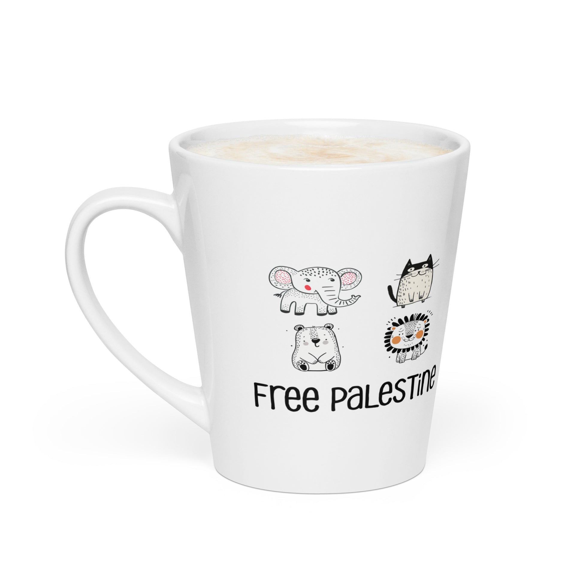 Free Palestine Animal Friends latte mug by Warrior Ink Apparel