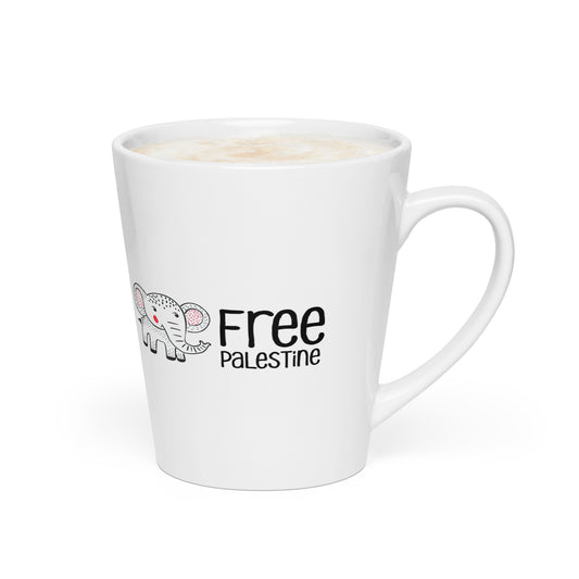 Free Palestine Elephant latte mug in white ceramic by Warrior Ink Apparel