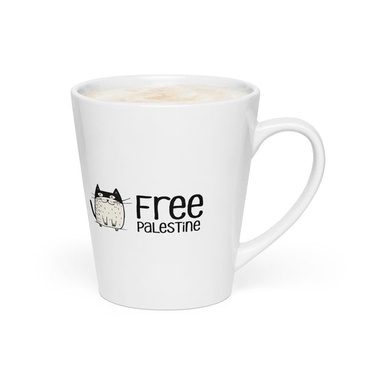 Free Palestine Cat latte mug in white ceramic by Warrior Ink Apparel