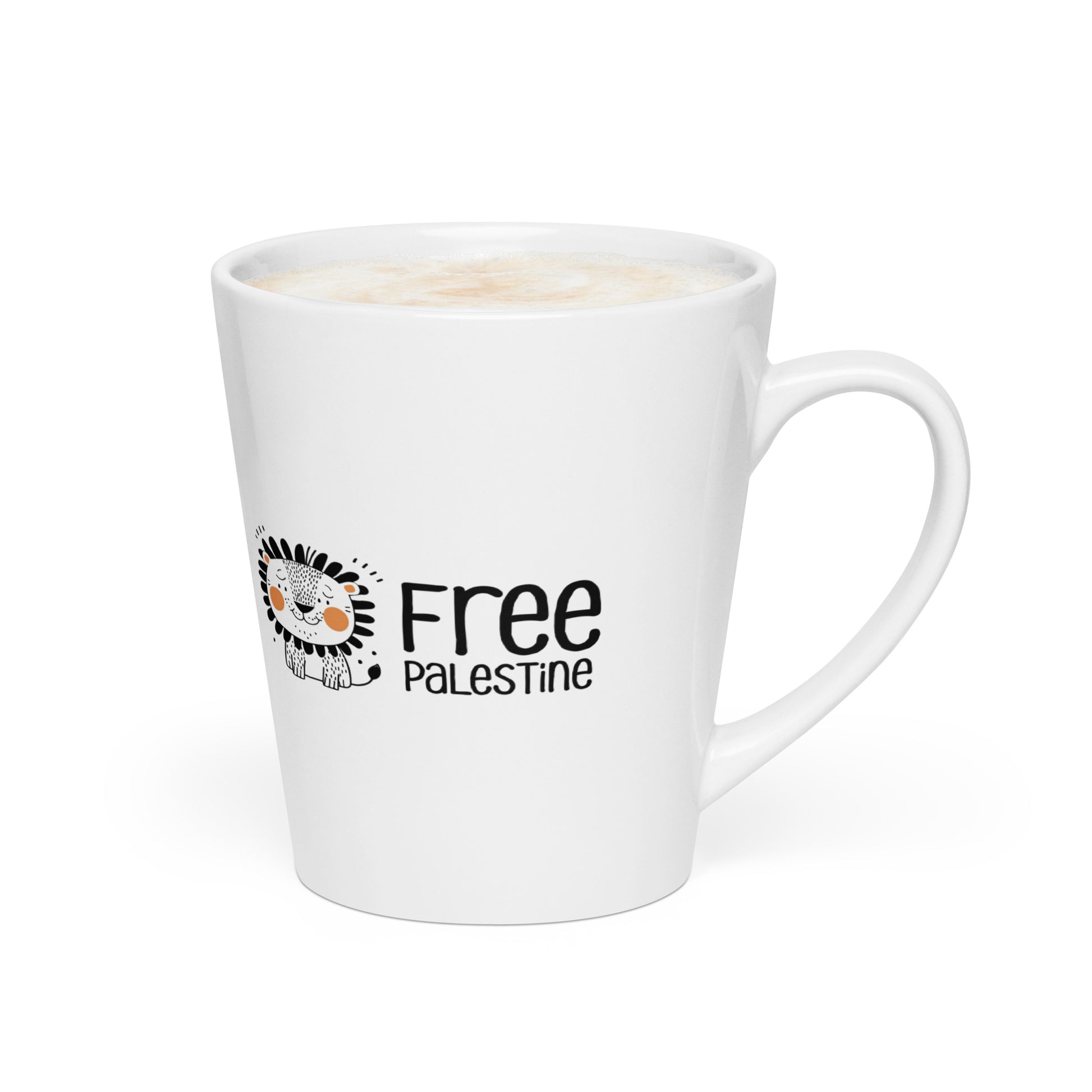 Free Palestine Lion latte mug in white ceramic by Warrior Ink Apparel
