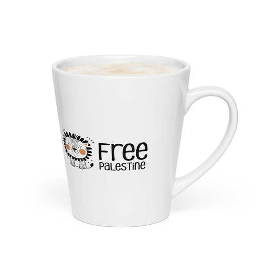 Free Palestine Lion latte mug in white ceramic by Warrior Ink Apparel