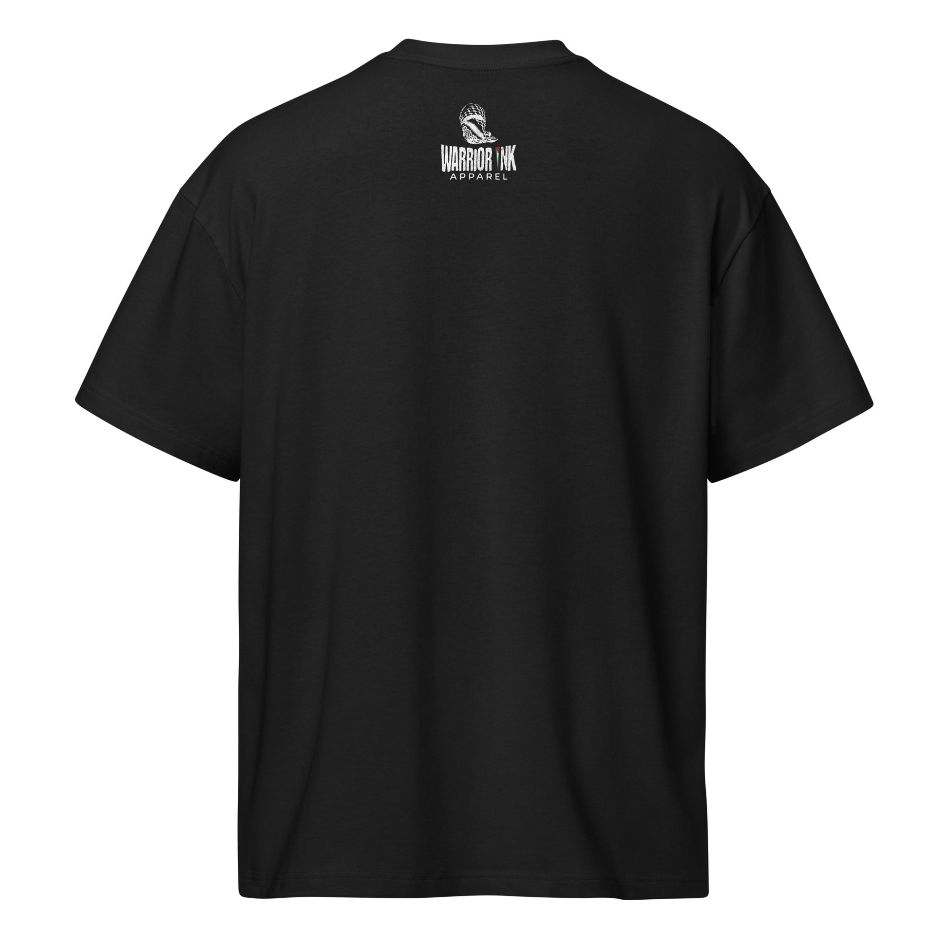 Back view of RESILIENCE boxy tee with Warrior Ink Apparel neck logo