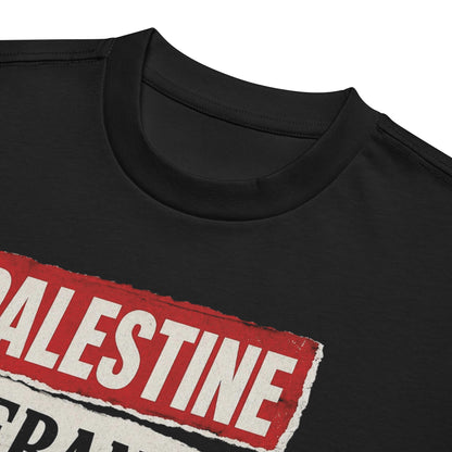 Close-up of Palestine Lebanon Congo Sudan graphic on heavyweight boxy tee