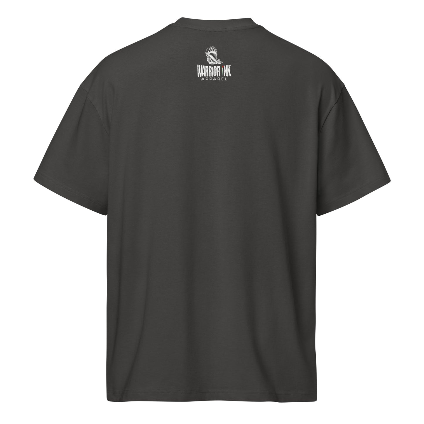 Back view of RESILIENCE boxy tee with Warrior Ink Apparel neck logo