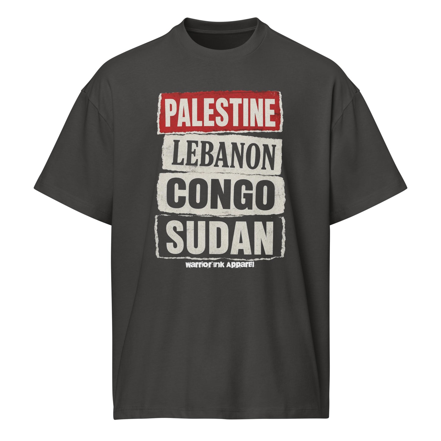 PALESTINE LEBANON CONGO SUDAN Solidarity Boxy Tee by Warrior Ink Apparel