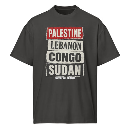 PALESTINE LEBANON CONGO SUDAN Solidarity Boxy Tee by Warrior Ink Apparel