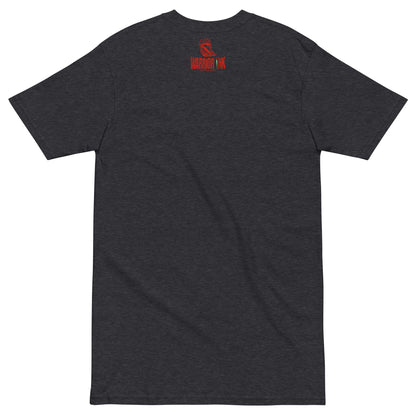 Grey t-shirt featuring keffiyeh-wrapped face with “Palestine” text and Warrior Ink Apparel branding on the back.