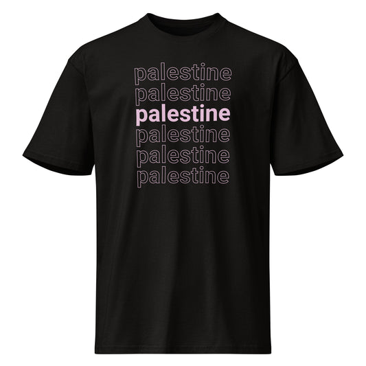 Layered Palestine t-shirt with clean typography design. Soft, durable, and built for everyday streetwear.