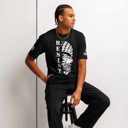 Model wearing RESIST Palestine graphic tee from the Mo Hamz Collection