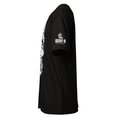 Side view of RESIST Palestine tee with sleeve branding