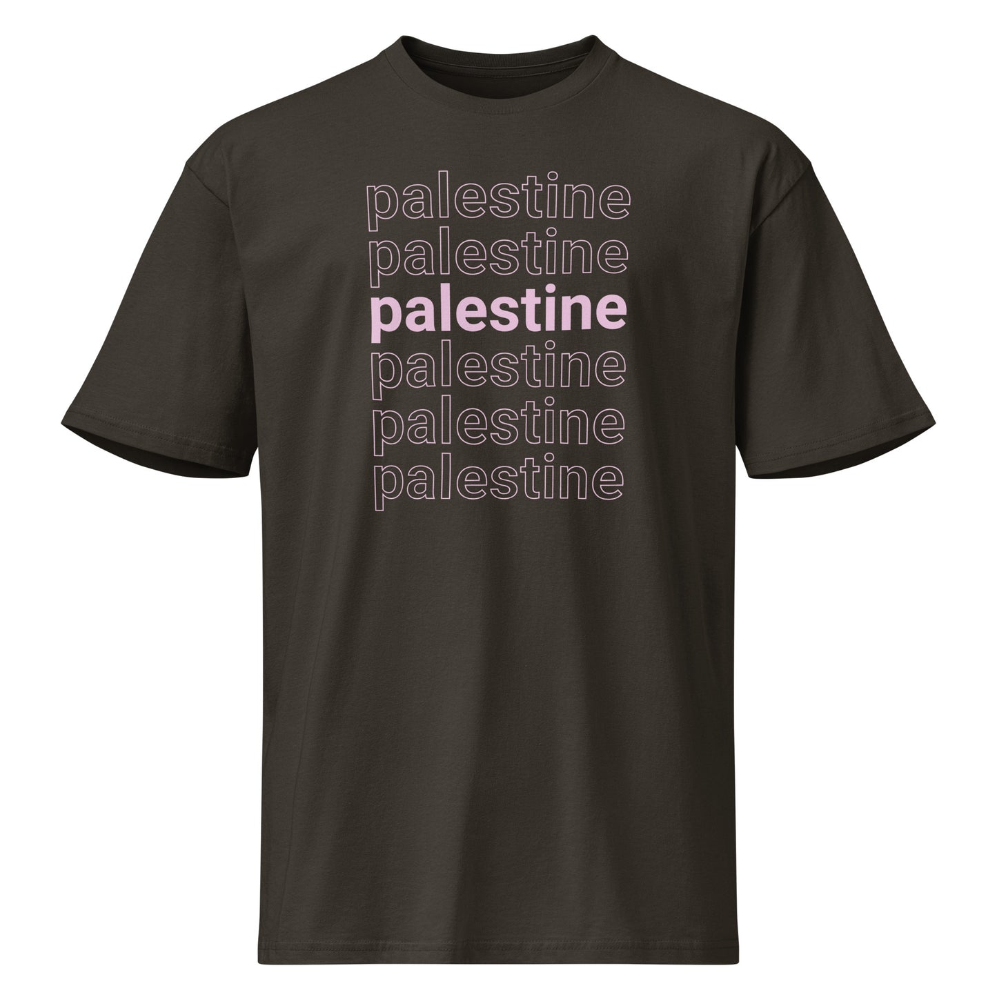 Layered Palestine t-shirt with clean typography design. Soft, durable, and built for everyday streetwear.