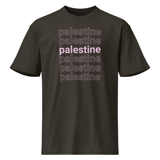 Layered Palestine t-shirt with clean typography design. Soft, durable, and built for everyday streetwear.