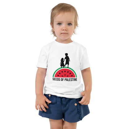 White SEEDS OF PALESTINE toddler Palestine graphic tee by Warrior Ink Apparel