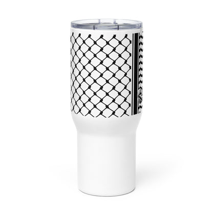 Keffiyeh patterned stainless steel travel mug by Warrior Ink Apparel