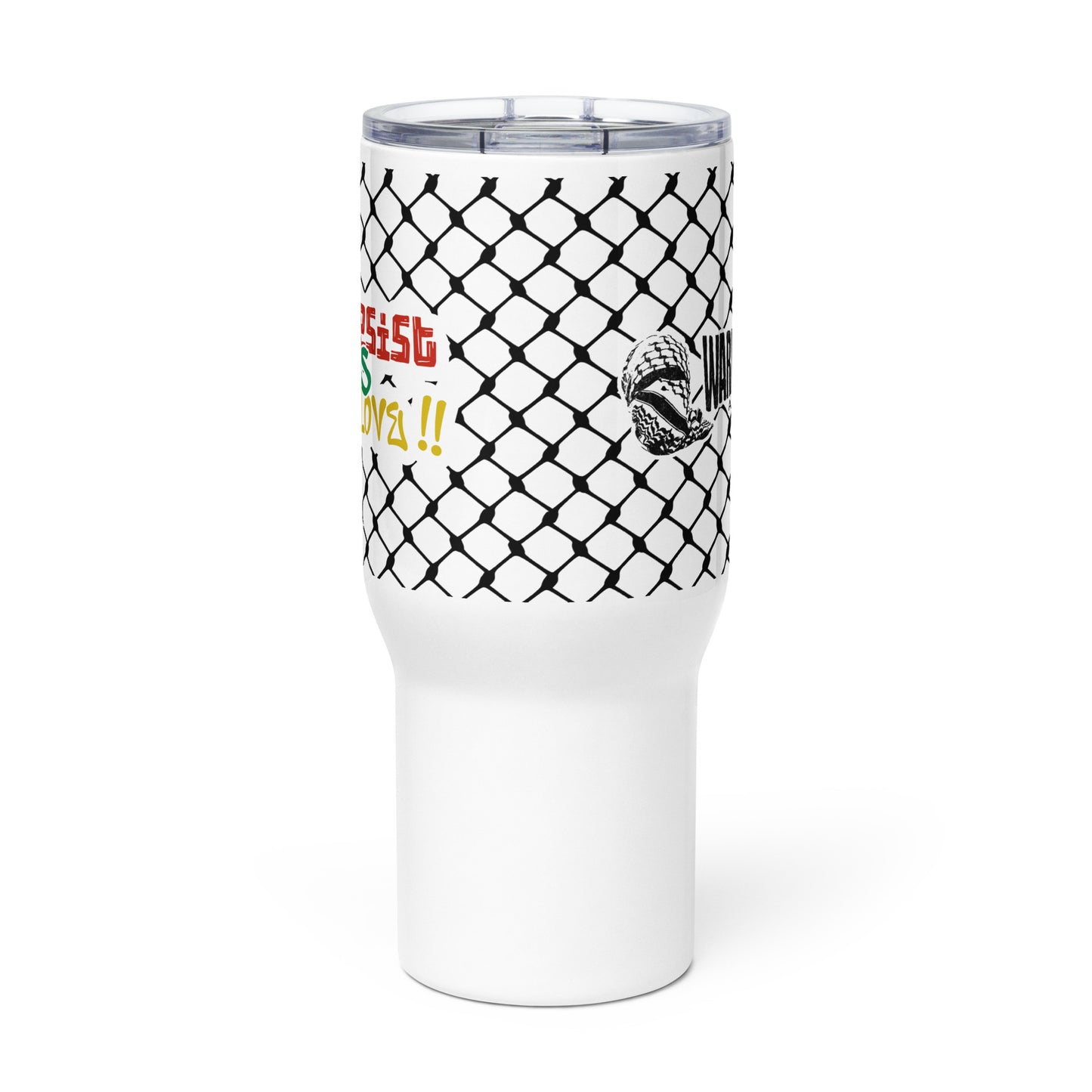 To Resist Is To Love keffiyeh stainless steel travel mug by Warrior Ink Apparel