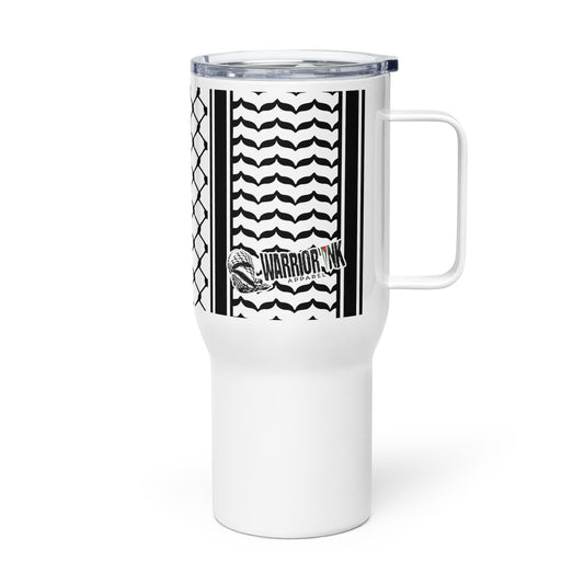 Keffiyeh patterned stainless steel travel mug by Warrior Ink Apparel