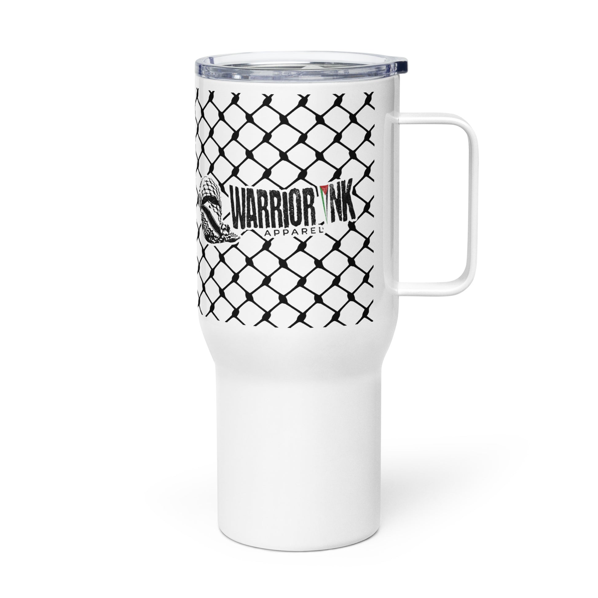 To Resist Is To Love keffiyeh stainless steel travel mug by Warrior Ink Apparel