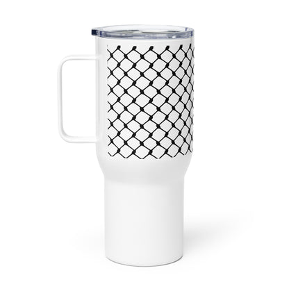 Keffiyeh patterned stainless steel travel mug by Warrior Ink Apparel