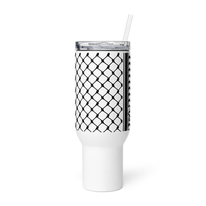 Keffiyeh patterned stainless steel travel mug by Warrior Ink Apparel
