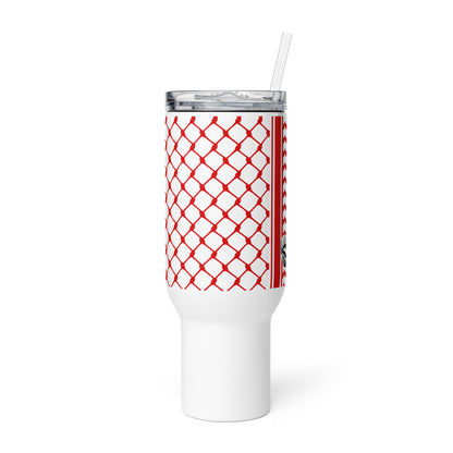 Red keffiyeh stainless steel travel mug by Warrior Ink Apparel
