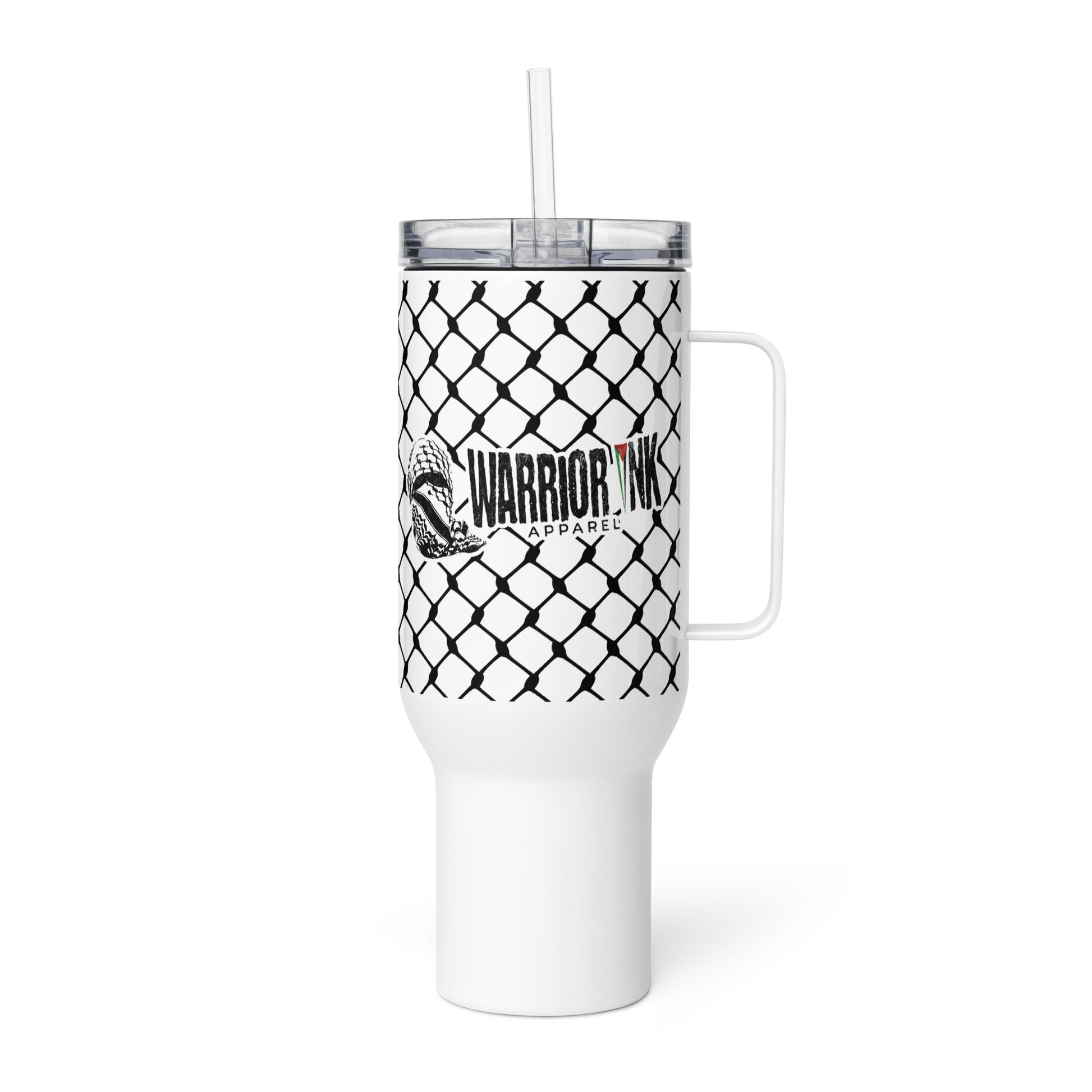 To Resist Is To Love keffiyeh stainless steel travel mug by Warrior Ink Apparel