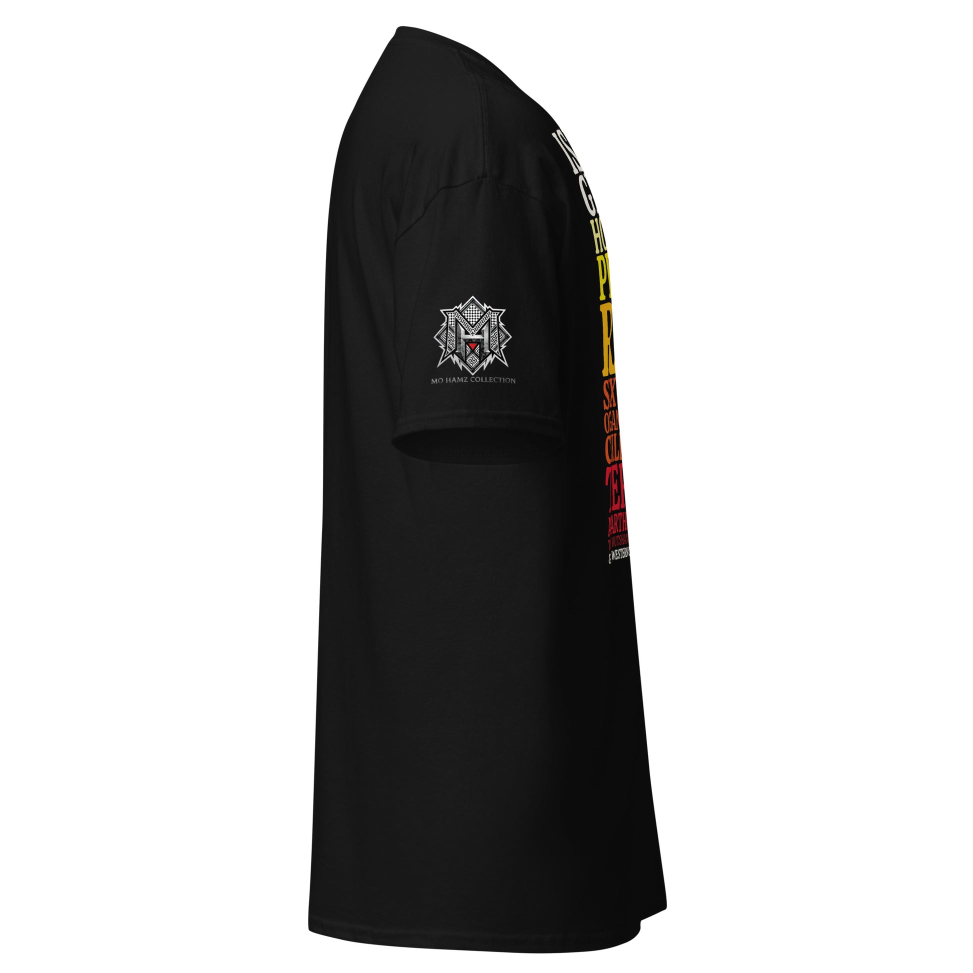 Black GENOCIDING ETHNO-STATE Palestine protest graphic tee from the Mo Hamz Collection