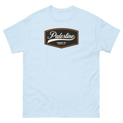 Light blue unisex t-shirt with a vintage-inspired Palestine emblem on the front, offering a soft, refreshing color for a subtle yet meaningful statement.
