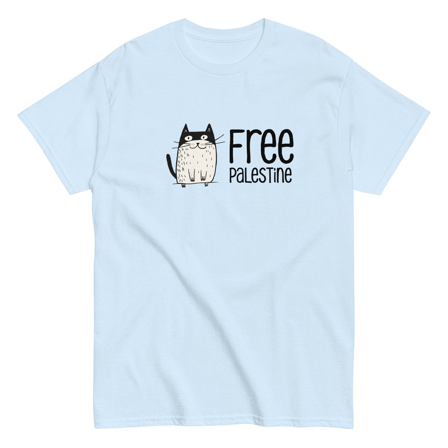 Free Palestine Cat Tee with illustrated cat graphic by Warrior Ink Apparel