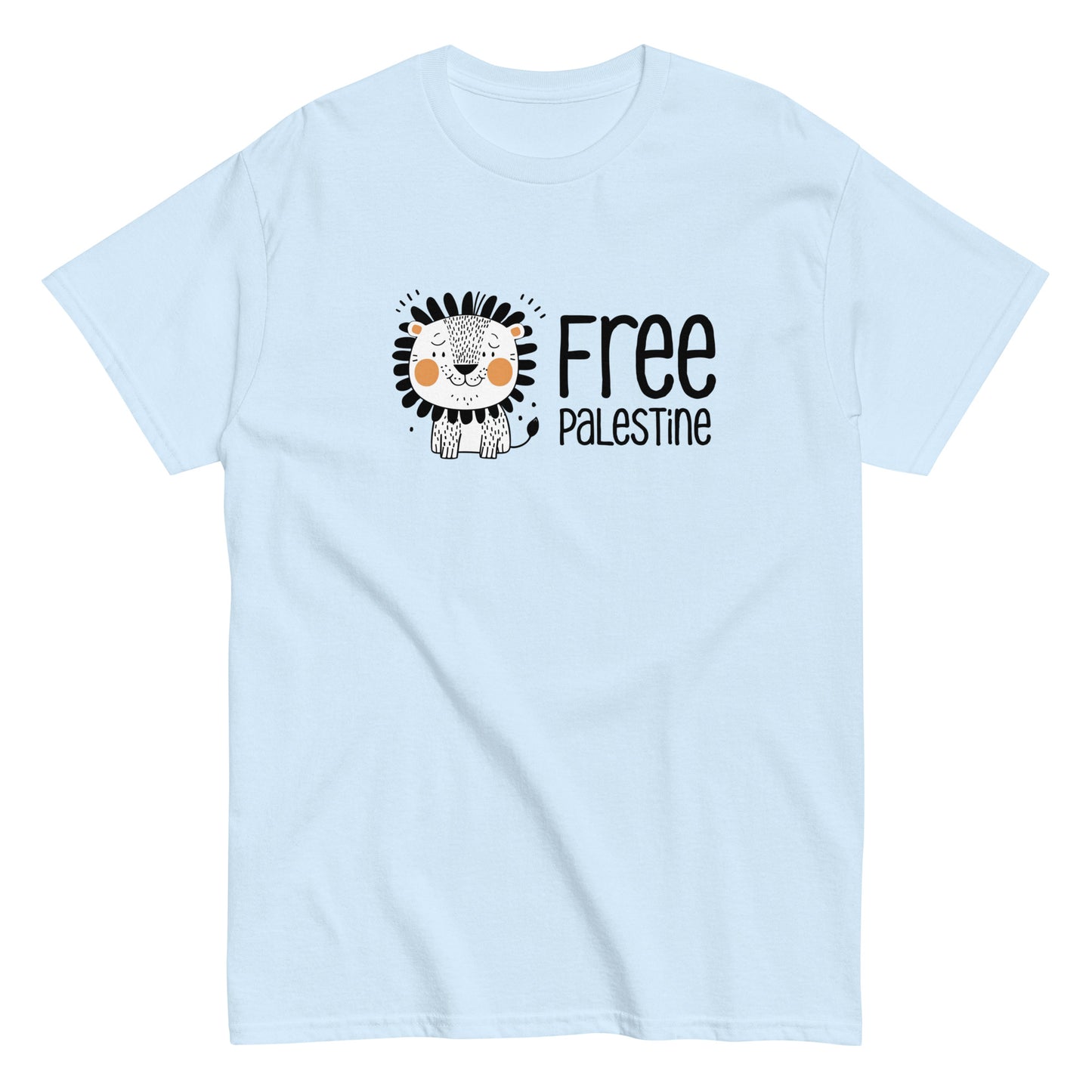 Free Palestine Lion classic tee in blue cotton by Warrior Ink Apparel