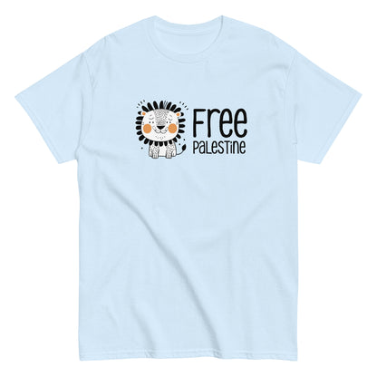 Free Palestine Lion classic tee in blue cotton by Warrior Ink Apparel