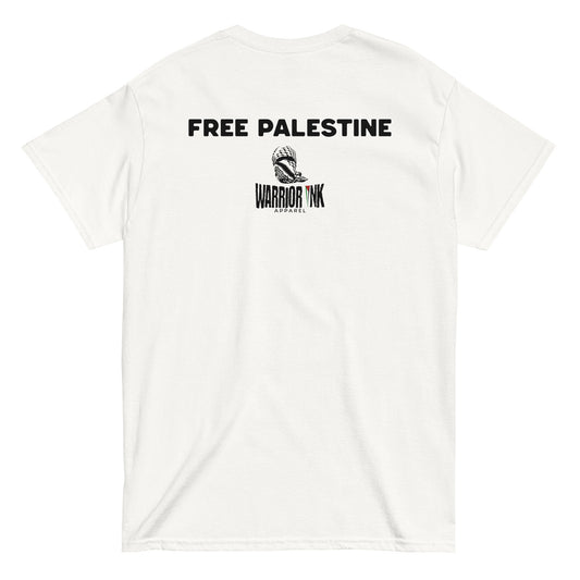 Free Palestine and Warrior Ink logo printed on back.