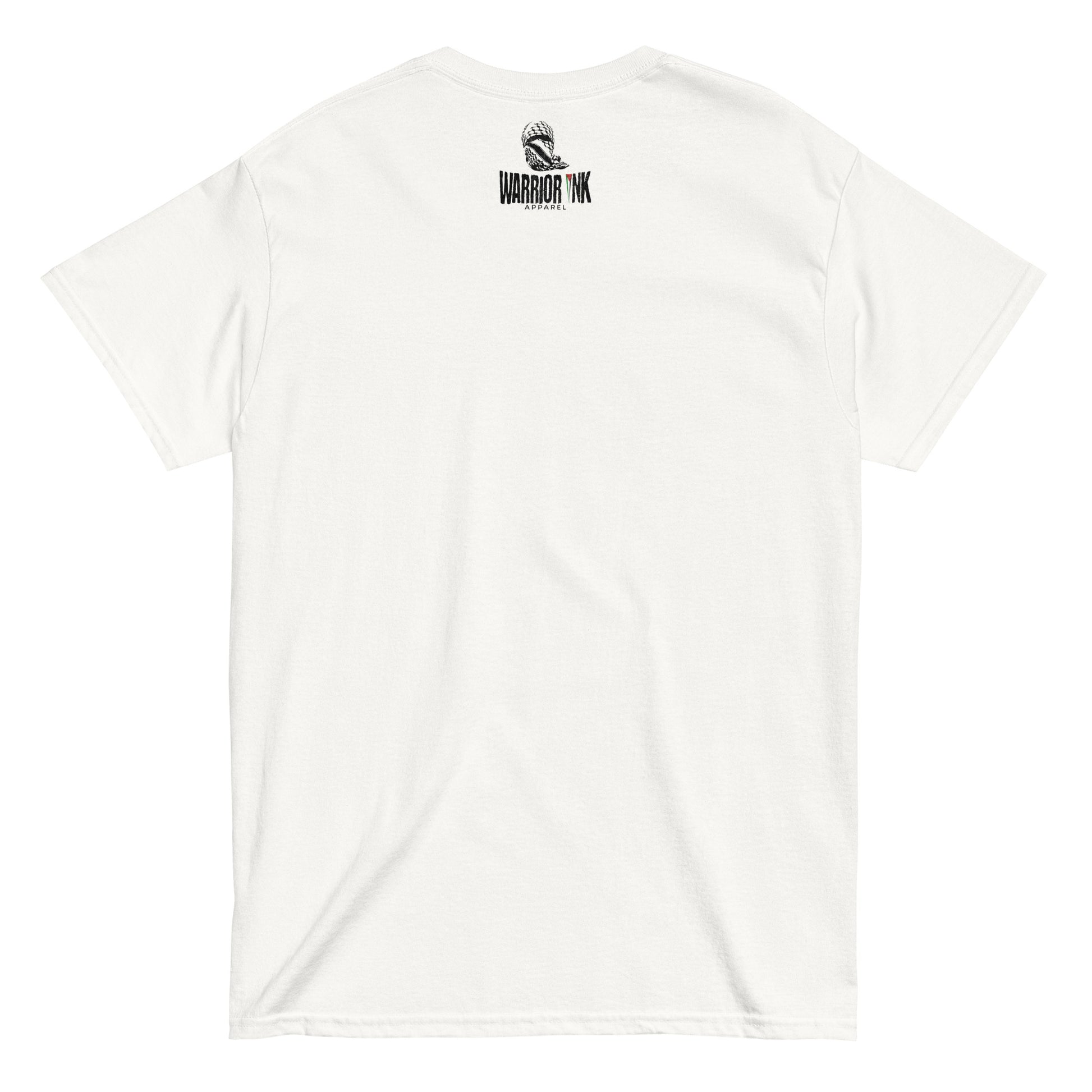 Free Palestine Lion classic tee in white cotton by Warrior Ink Apparel