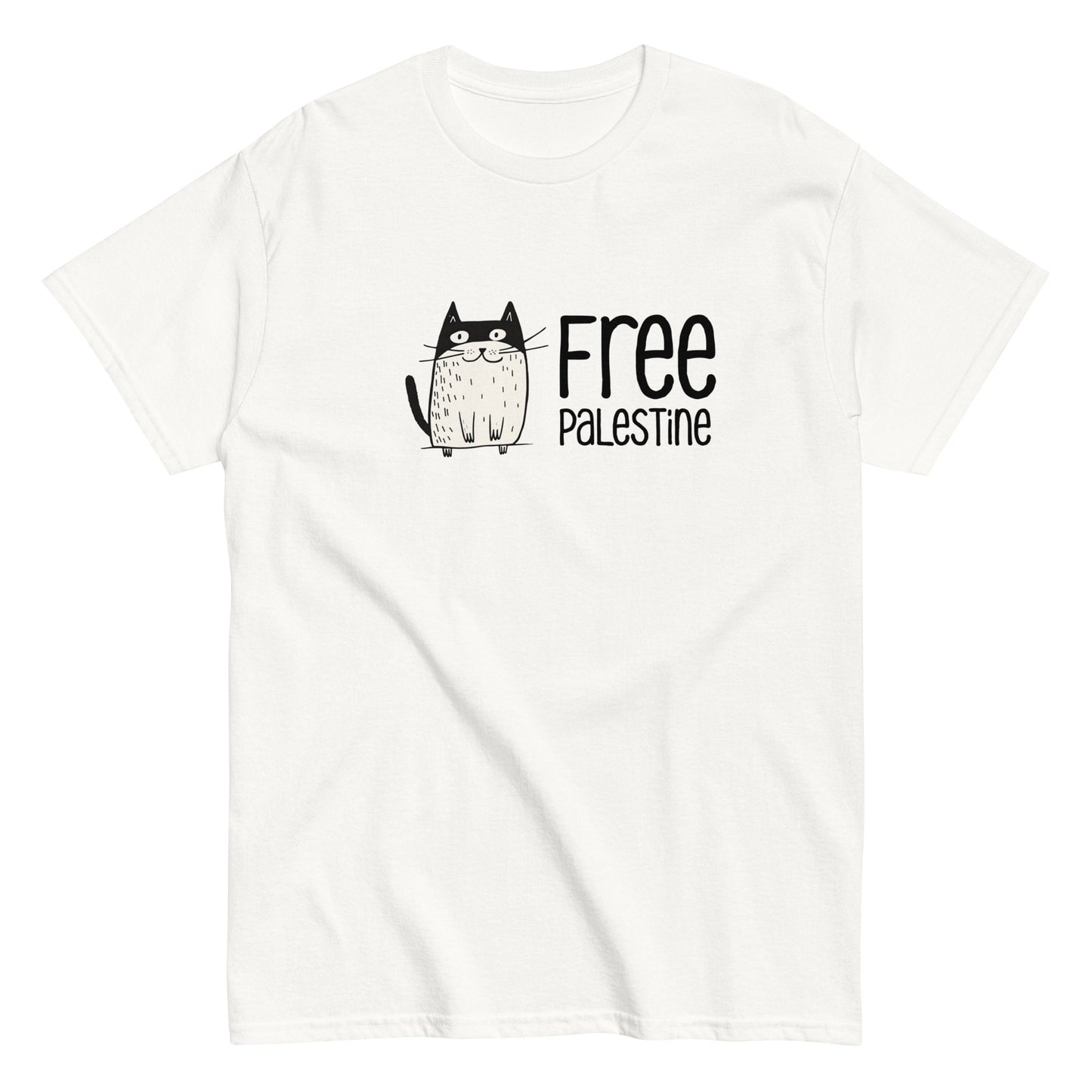 Free Palestine Cat Tee with illustrated cat graphic by Warrior Ink Apparel