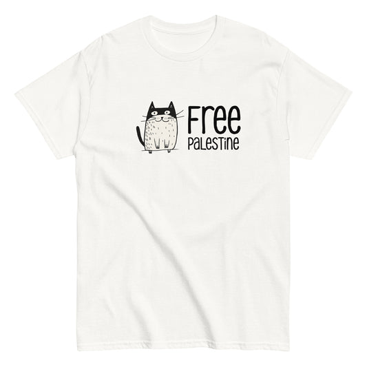 Free Palestine Cat Tee with illustrated cat graphic by Warrior Ink Apparel
