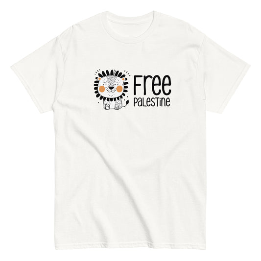 Free Palestine Lion classic tee in white cotton by Warrior Ink Apparel