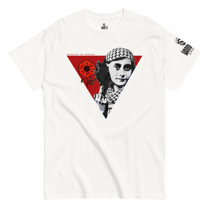 Red triangle Palestine resistance t shirt with keffiyeh portrait design