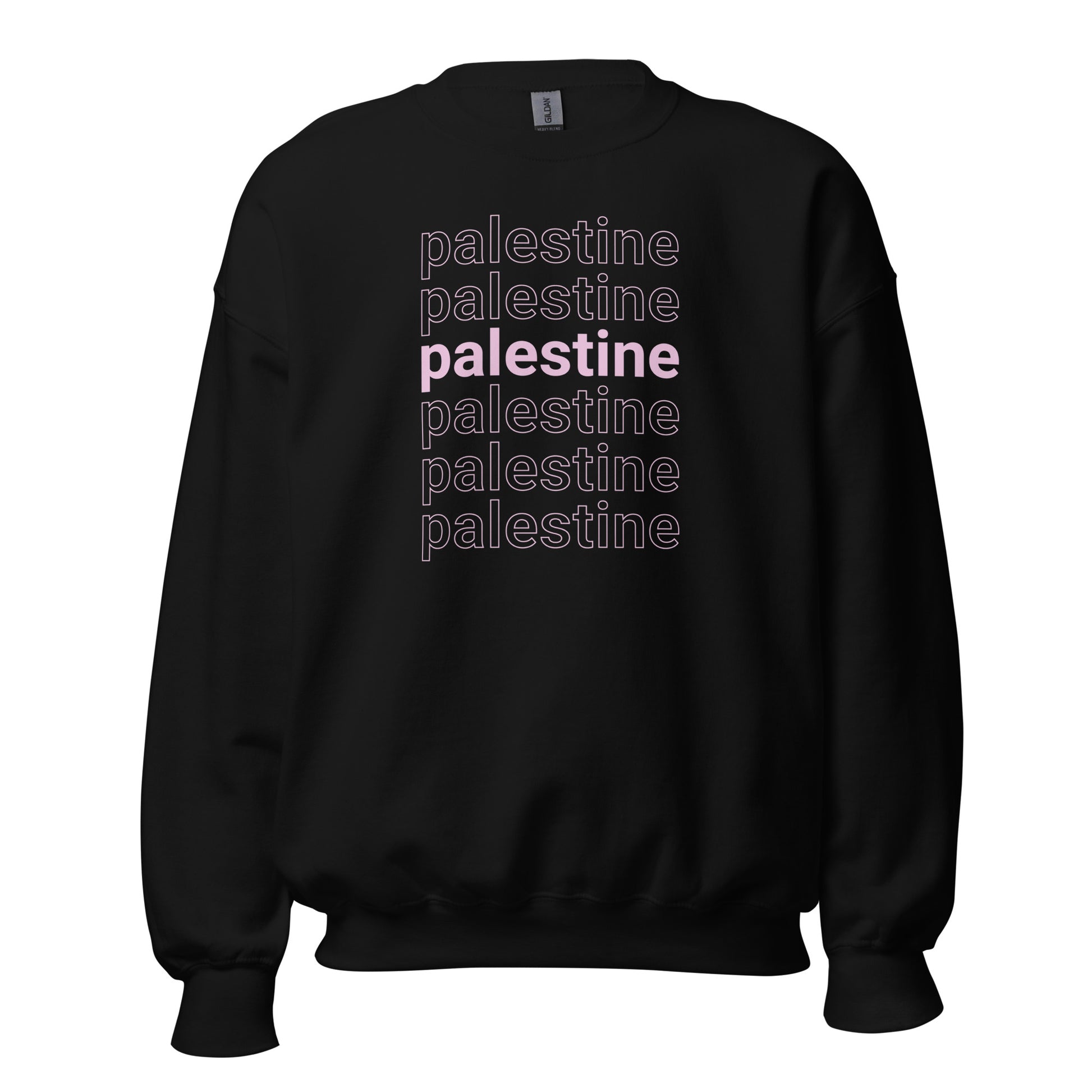 Layered Palestine sweatshirt with clean typography design. Soft, durable, and built for everyday streetwear.