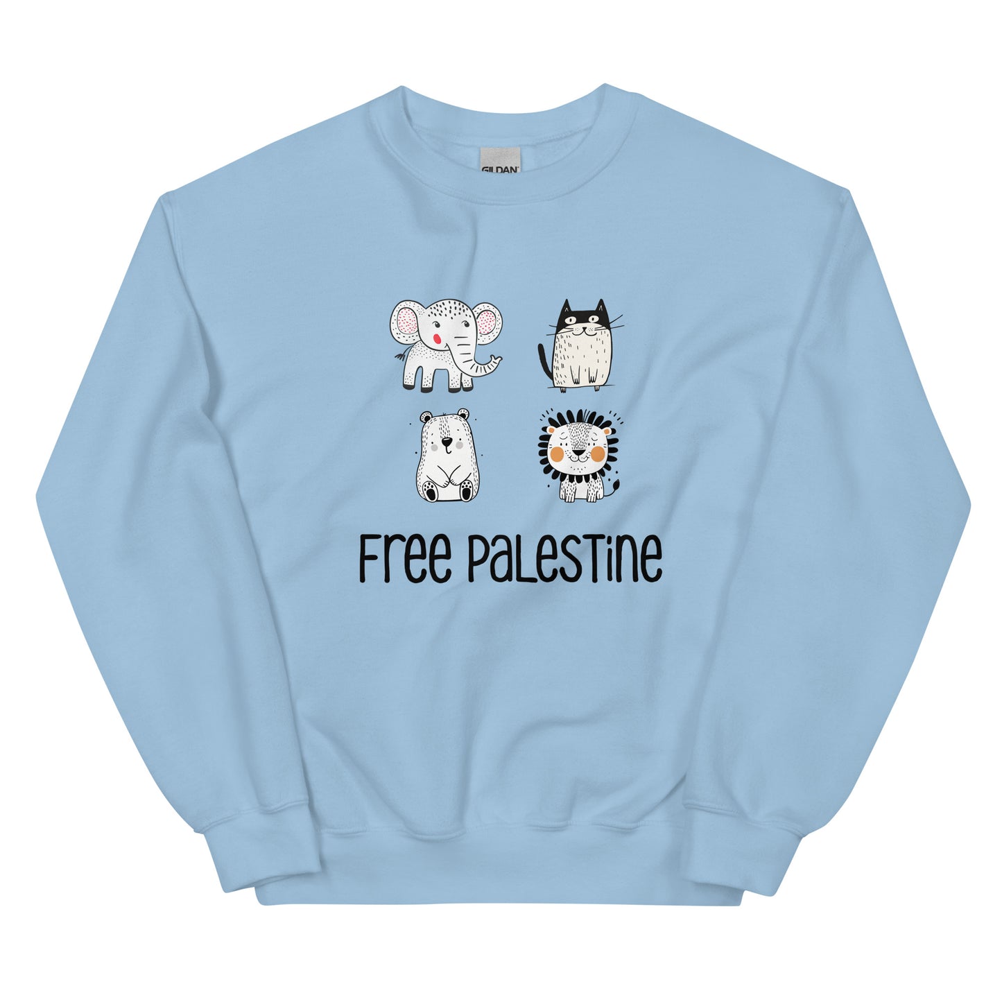 Free Palestine Animal Friends crewneck sweatshirt by Warrior Ink Apparel